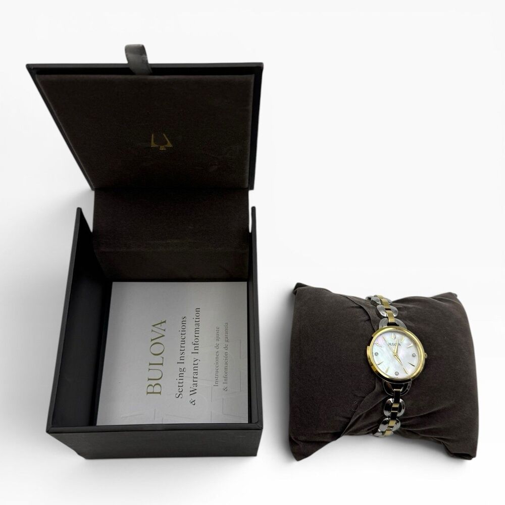 Bulova 98P212 Classic Diamond Mother of Pearl Dial Two-Tone Ladies Watch $425